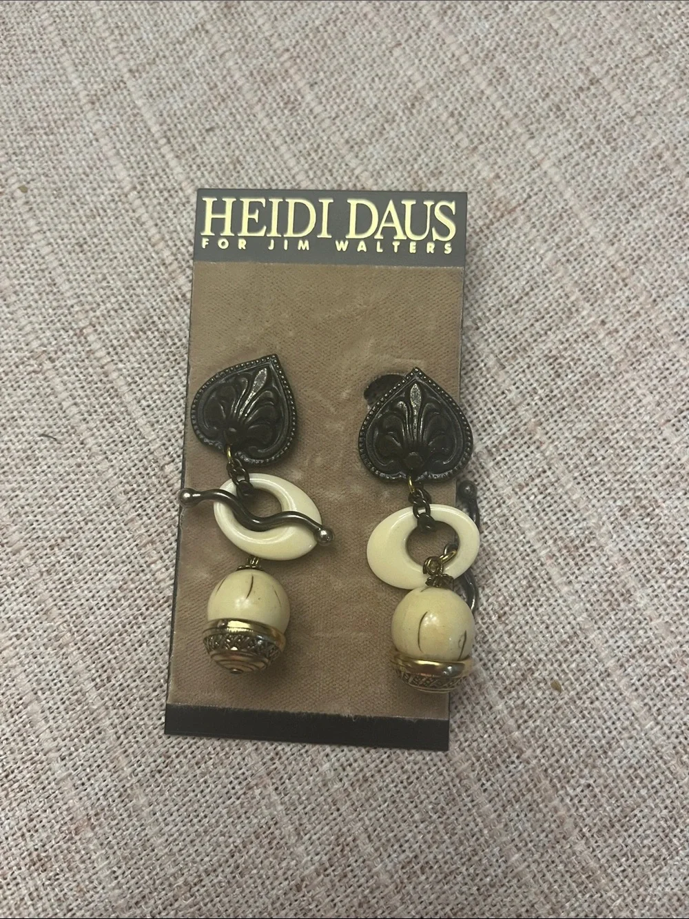 Heidi Daus for Jim Walter’s Gold-Tone and Ivory Dangle Earrings